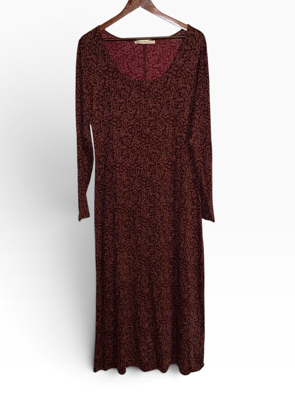 Peruvian Connection Burgundy Abstract Print Cotton Stretch Maxi Dress L